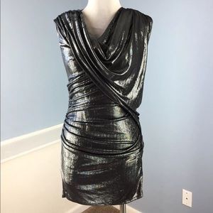Armani exchange silver metallic draped  dress